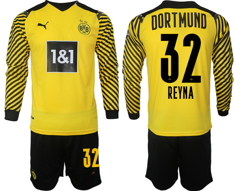 Men 2021-2022 Club Borussia Dortmund home yellow Long Sleeve #32 Soccer Jersey
